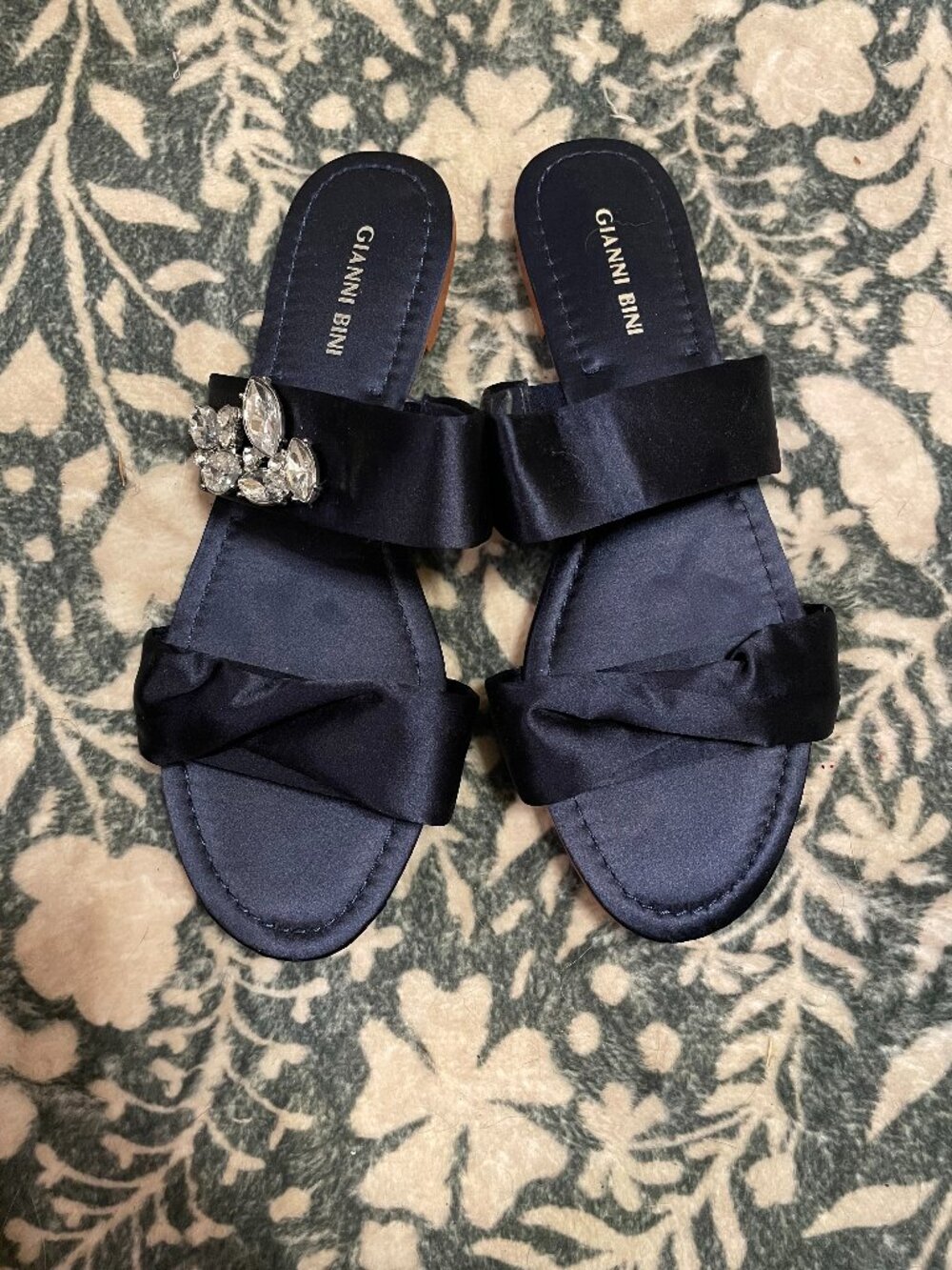 Gianni Bini "Lewisa" Satin Crystal-Embellished Slide Sandals.